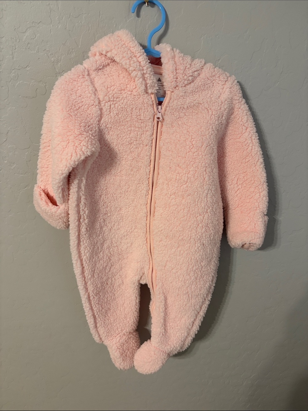 GAP Baby Plush Hooded Sherpa Footie in Pale Pink